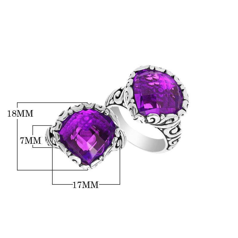 Handmade sterling silver statement ring with Amethyst Quartz stones and Balinese silverwork