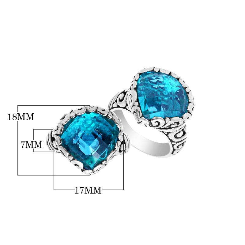 Handmade sterling silver statement ring with Blue Topaz Quartz stones and Balinese silverwork