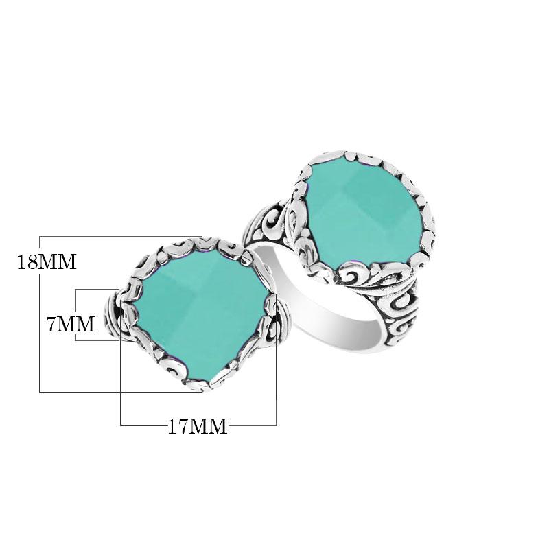 Handmade sterling silver statement ring with Green Chalcedony Quartz Stones and Balinese scroll details