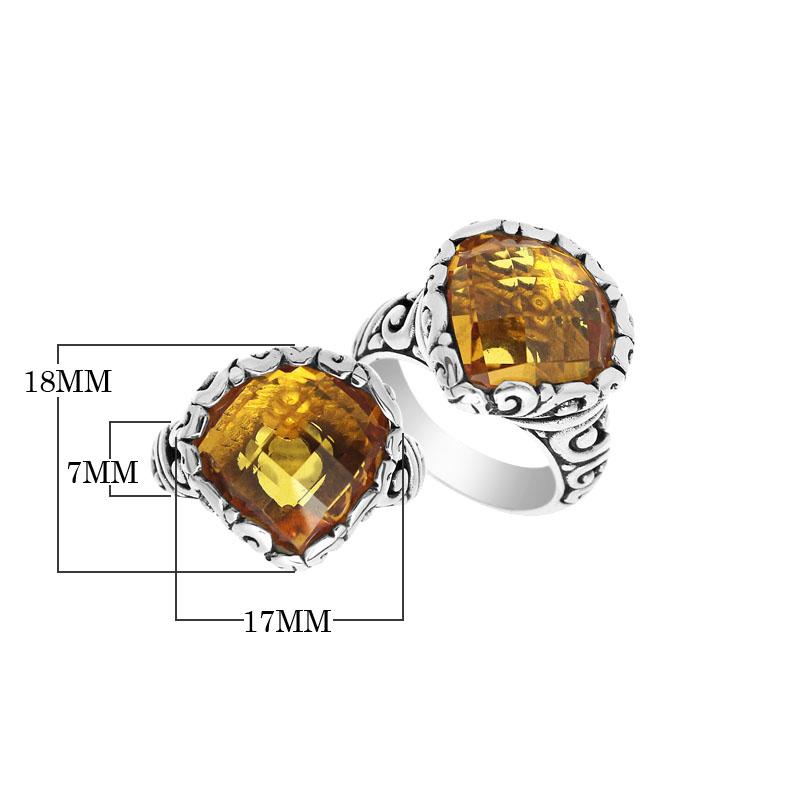 Handmade sterling silver statement ring with Citrine Quartz stones and Balinese silverwork