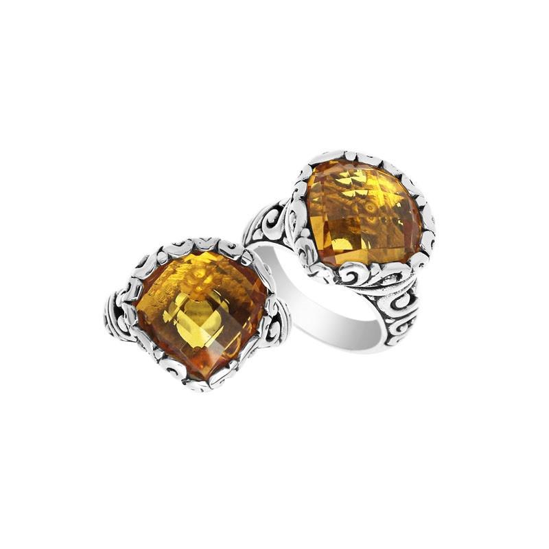 Handmade sterling silver statement ring with Citrine Quartz stones and Balinese silverwork