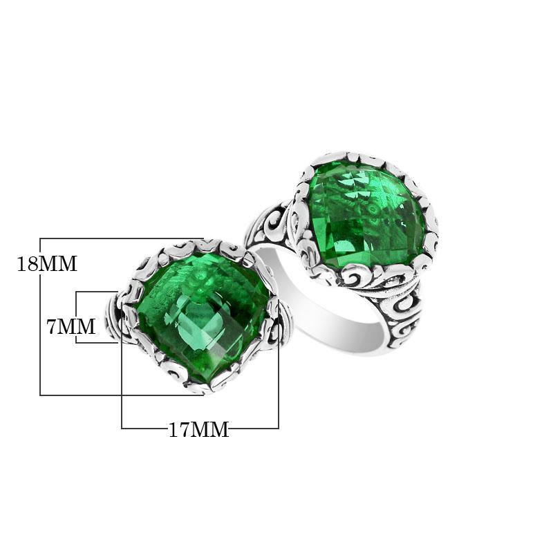 Handmade sterling silver statement ring with Green Quartz stones and Balinese silverwork