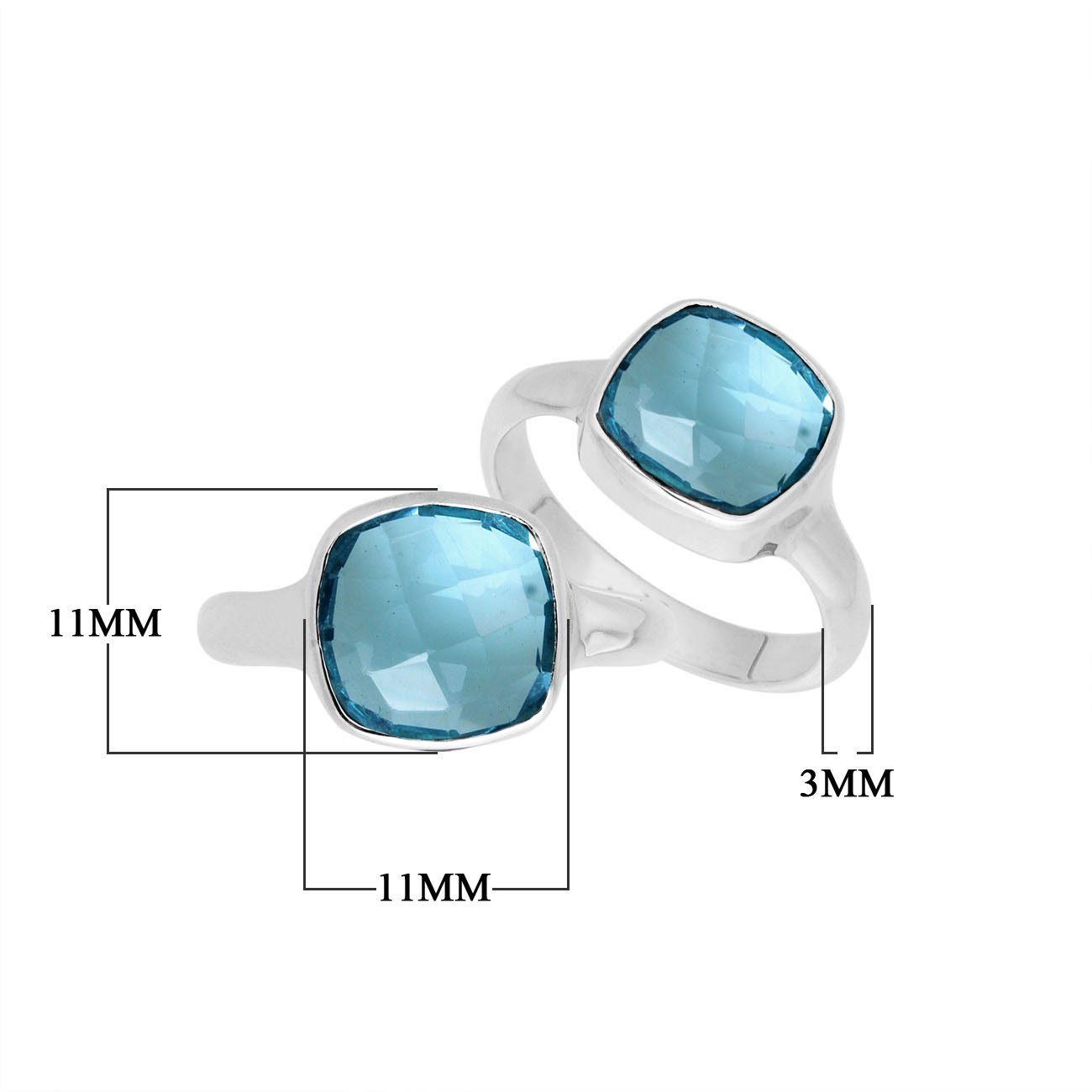 Handmade sterling silver double stone ring with Blue Topaz Quartz in minimalist bezel design