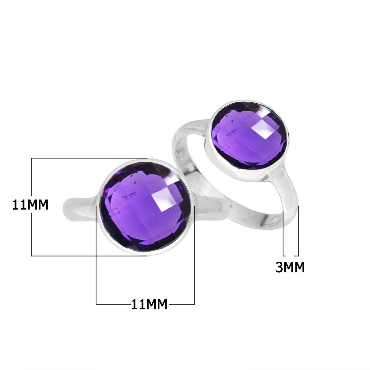 Handmade sterling silver round bezel double stone ring with Amethyst Quartz