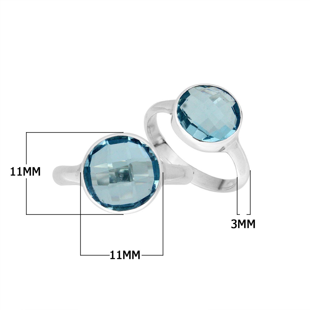 Handmade sterling silver round bezel double stone ring with Blue Topaz Quartz