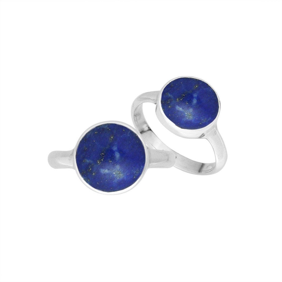 Handmade sterling silver round bezel double stone ring with Lapis Lazuli