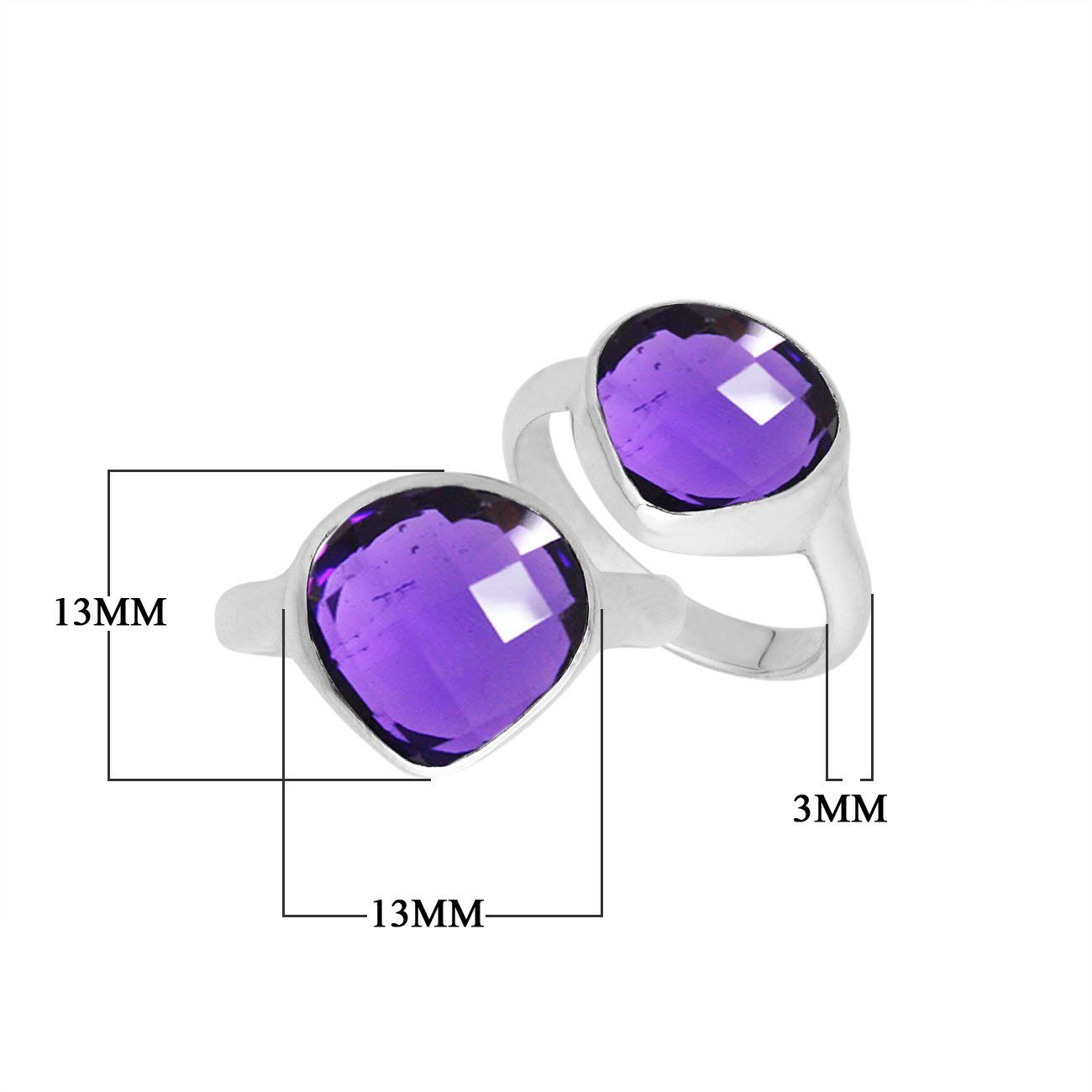 Handmade sterling silver pear bezel double stone ring with Amethyst Quartz