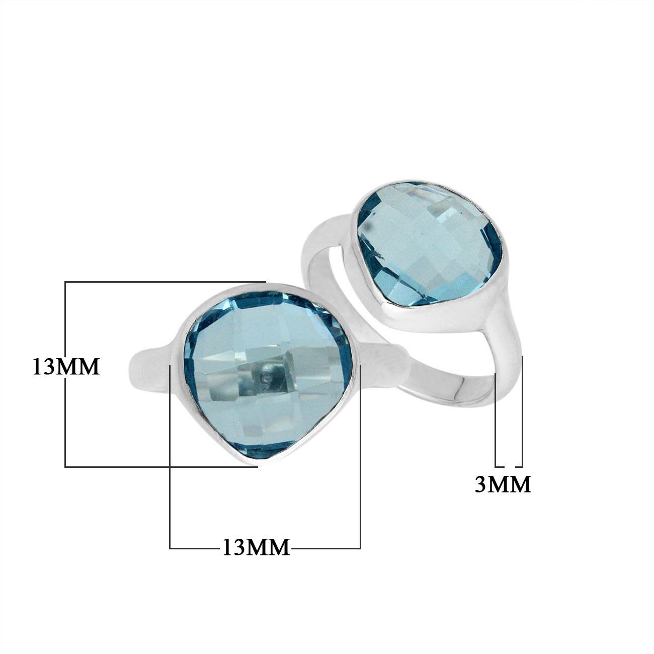 Handmade sterling silver pear bezel double stone ring with Blue Topaz Quartz
