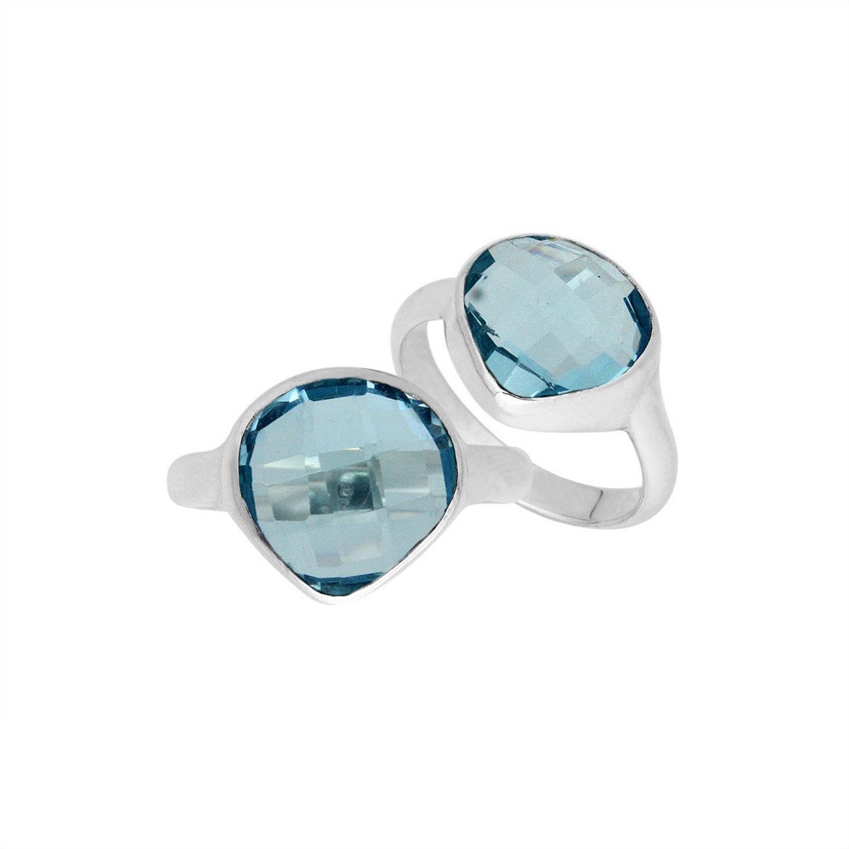 Handmade sterling silver pear bezel double stone ring with Blue Topaz Quartz