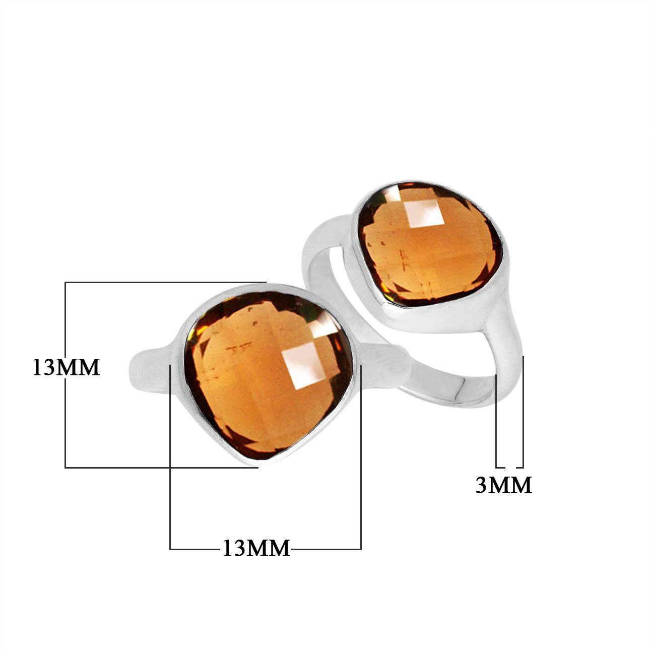 Handmade sterling silver pear bezel double stone ring with Citrine Quartz