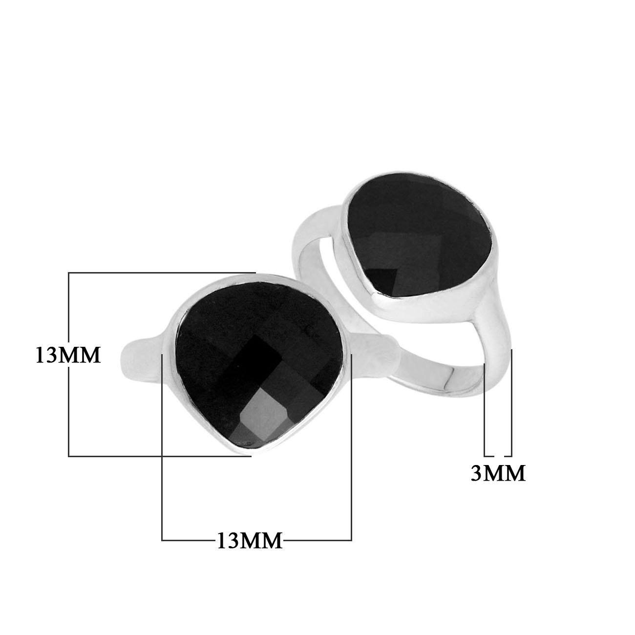 Handmade sterling silver pear bezel double stone ring with Black Onyx