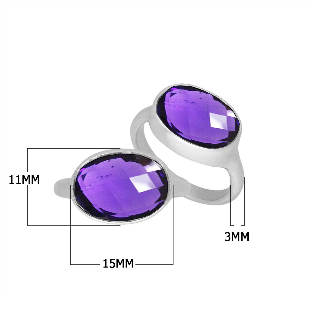 Handmade sterling silver oval bezel double stone ring with Amethyst Quartz