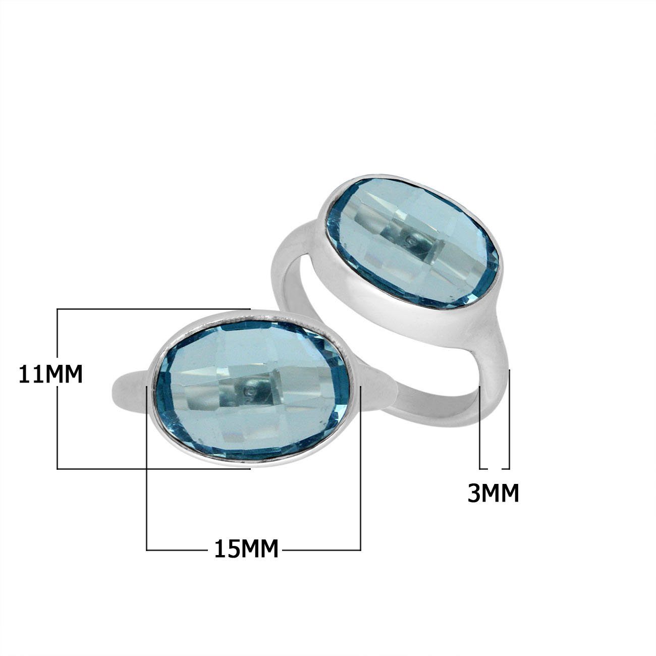 Blue Quartz oval sterling silver ring handcrafted in Bali with polished finish for women’s jewelry.