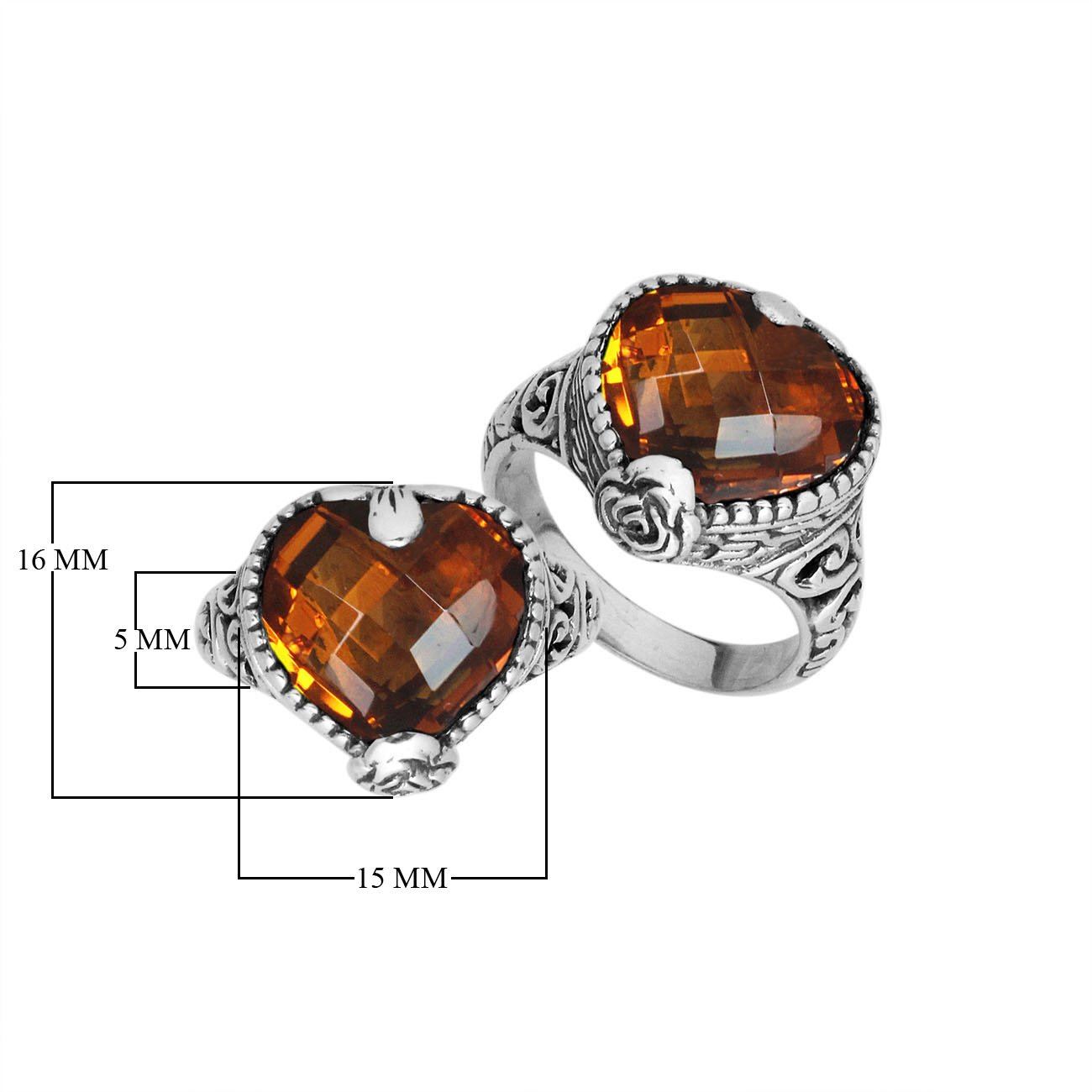 Sterling silver handcrafted Citrine Quartz heart statement ring with Balinese detailing