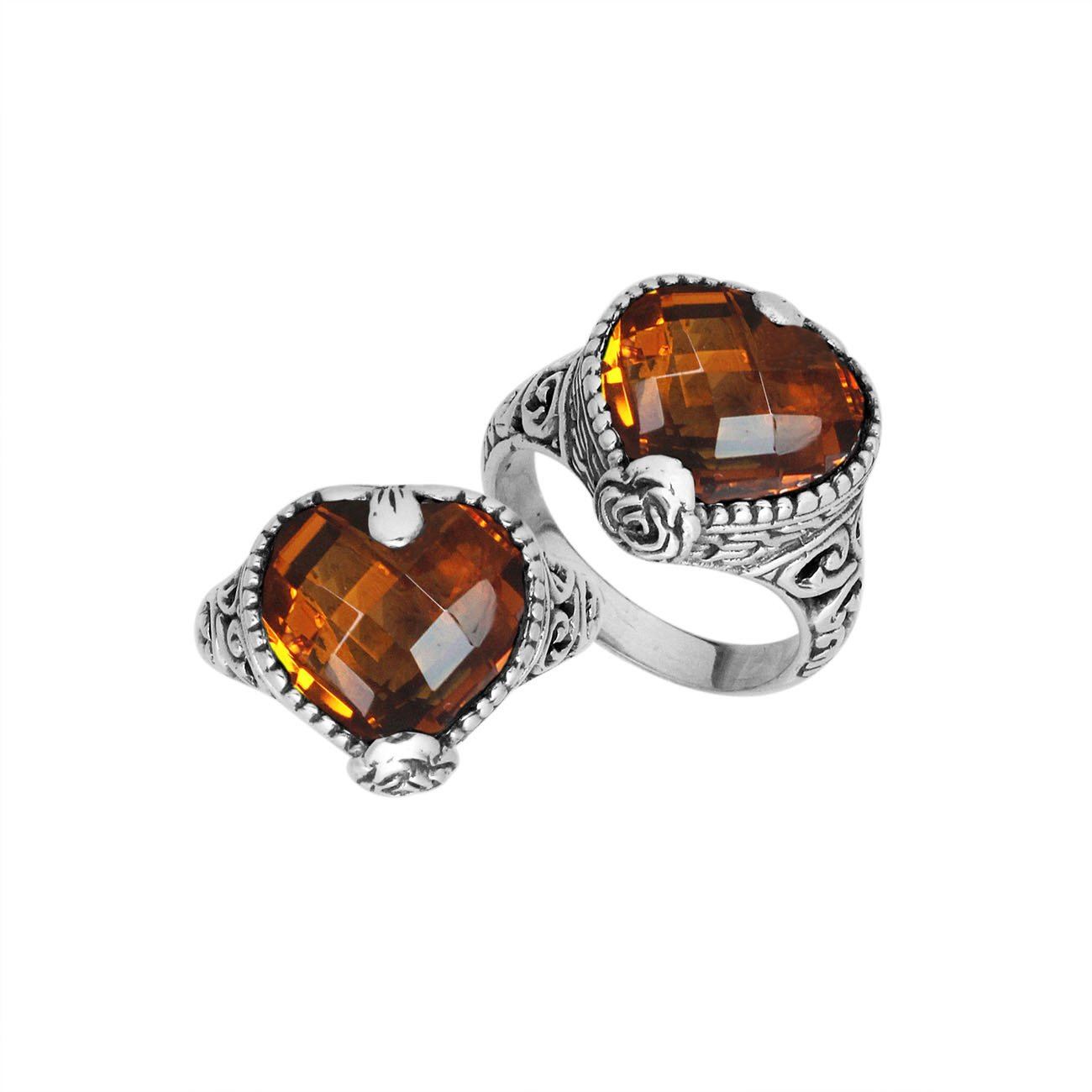 Sterling silver handcrafted Citrine Quartz heart statement ring with Balinese detailing