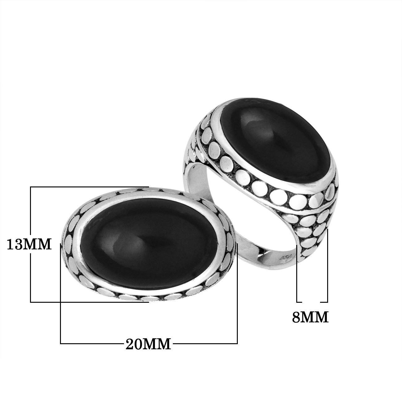 925 Sterling Silver Black Onyx oval ring with dotted Balinese bezel, handcrafted in Bali