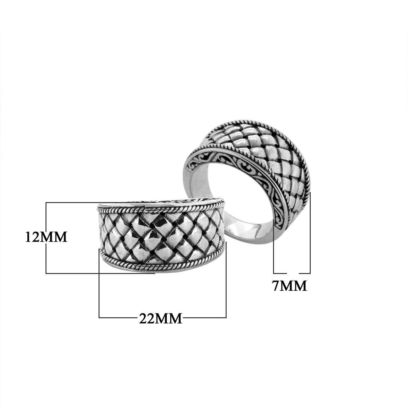 Sterling Silver woven wide band ring with Balinese rope edge design, handcrafted in Bali