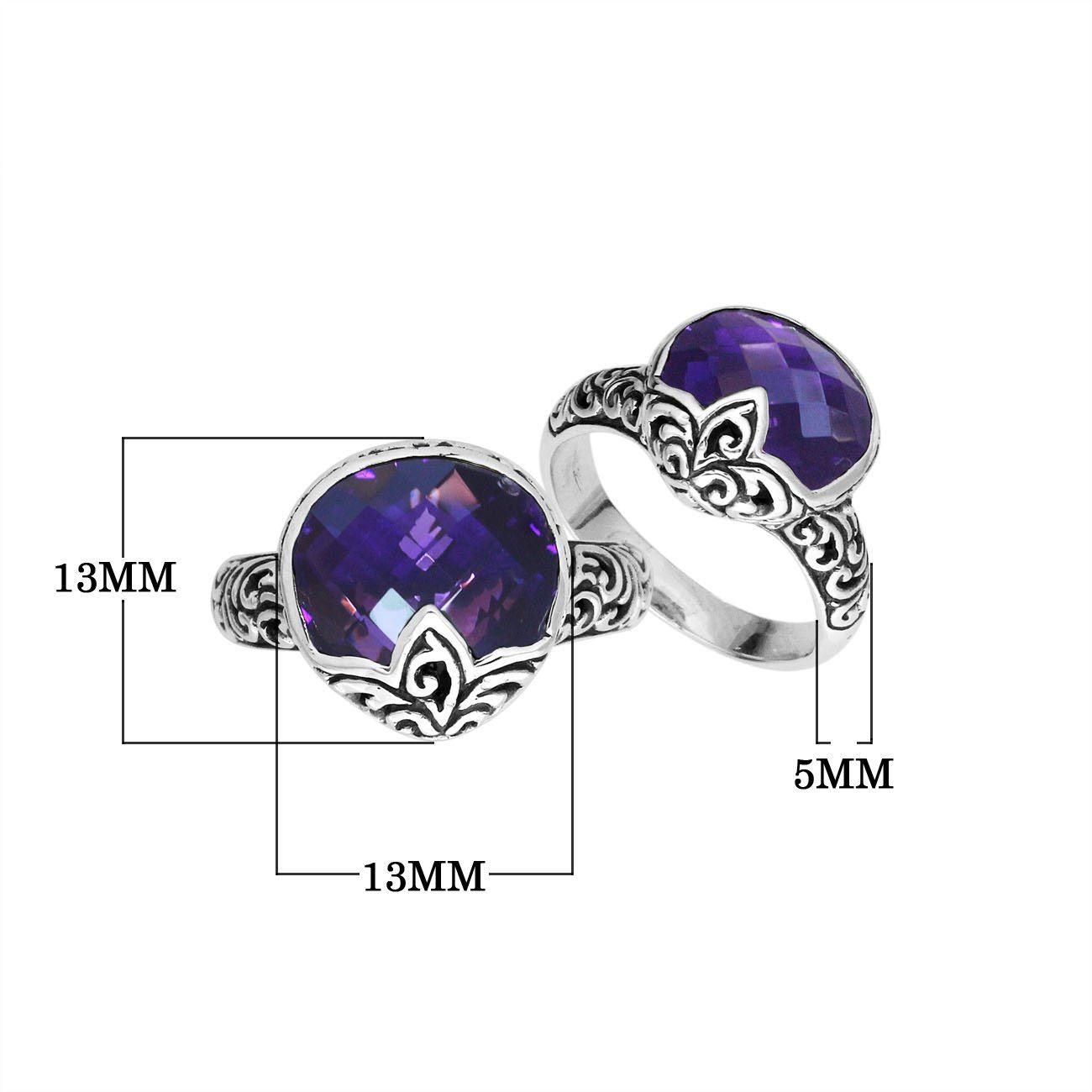 Sterling Silver Amethyst Quartz faceted women’s ring with polished handcrafted silver band