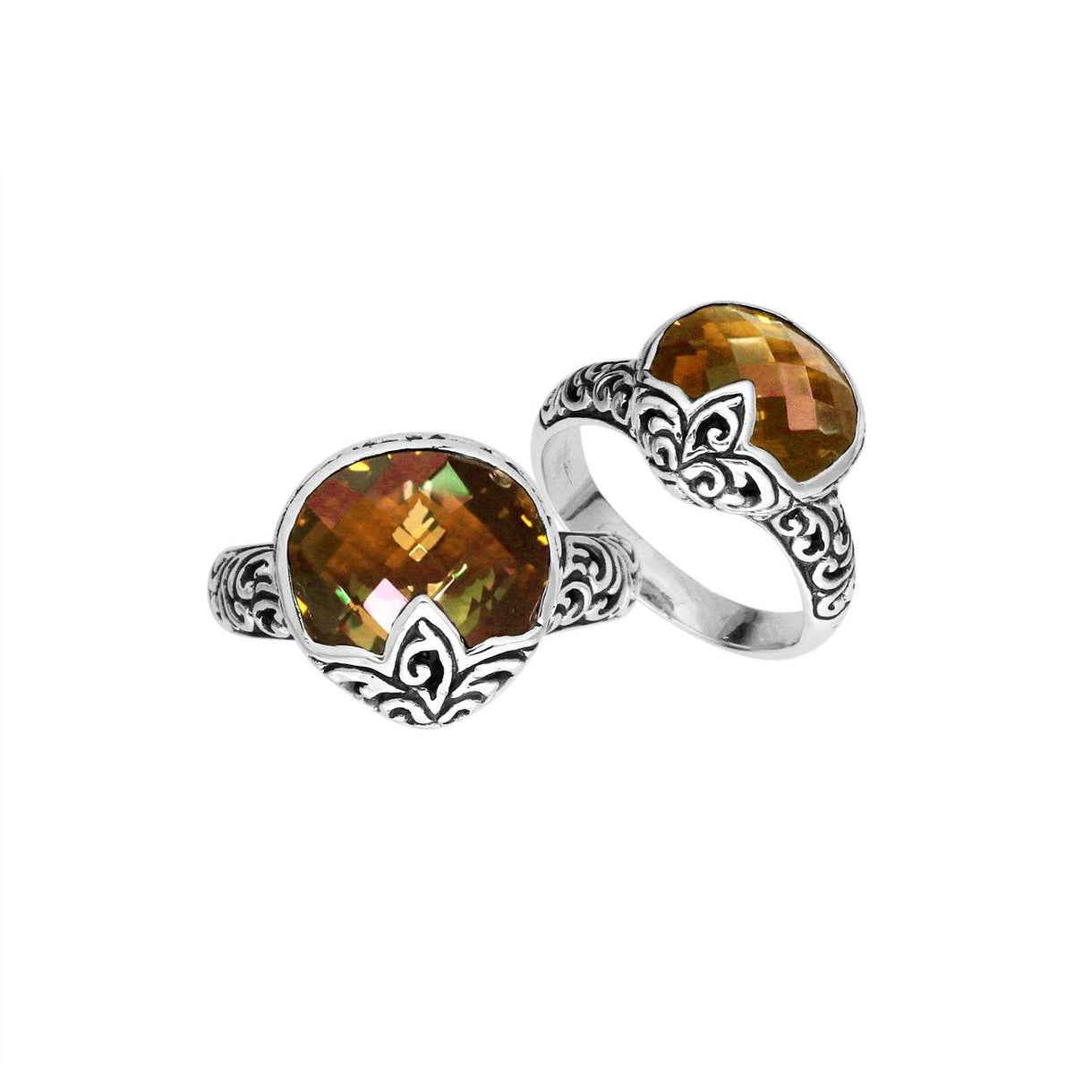 Sterling Silver faceted Citrine Quartz women’s ring with handcrafted silver band