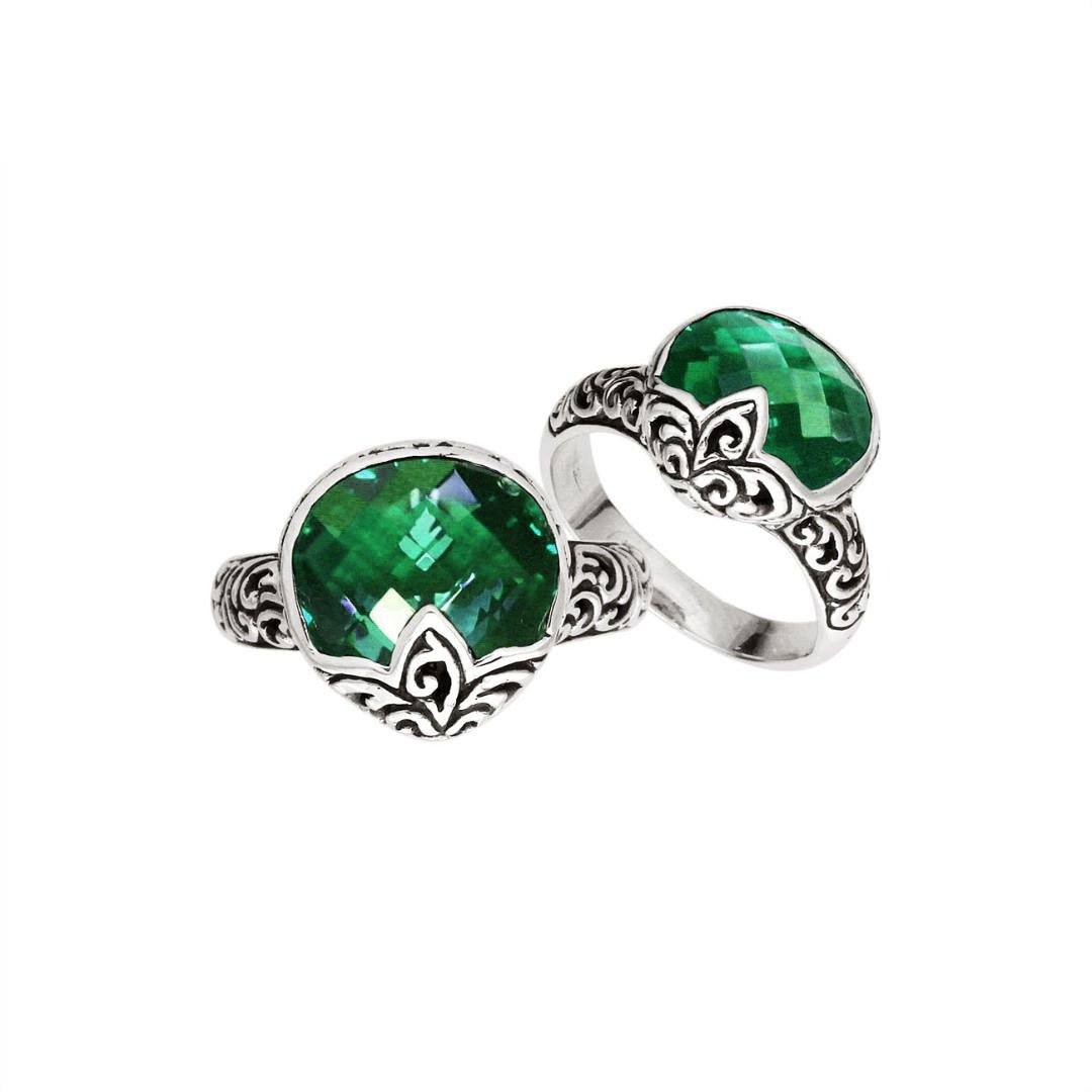 Sterling Silver pear shape Green Quartz faceted ring with Balinese swirl detailing, handcrafted in Bali