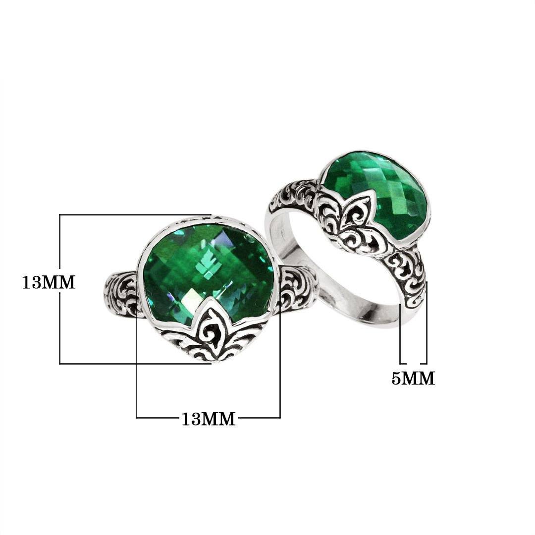 Sterling Silver pear shape Green Quartz faceted ring with Balinese swirl detailing, handcrafted in Bali