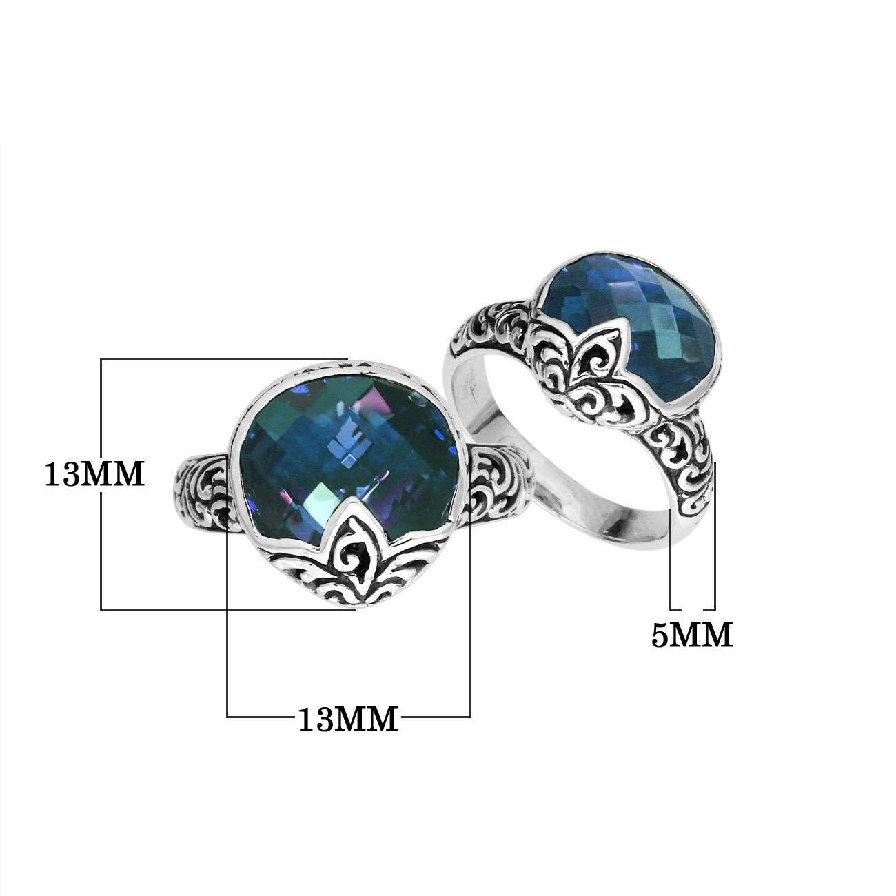 Sterling Silver London Blue Topaz Quartz faceted women’s ring with Balinese swirl detailing, handcrafted in Bali
