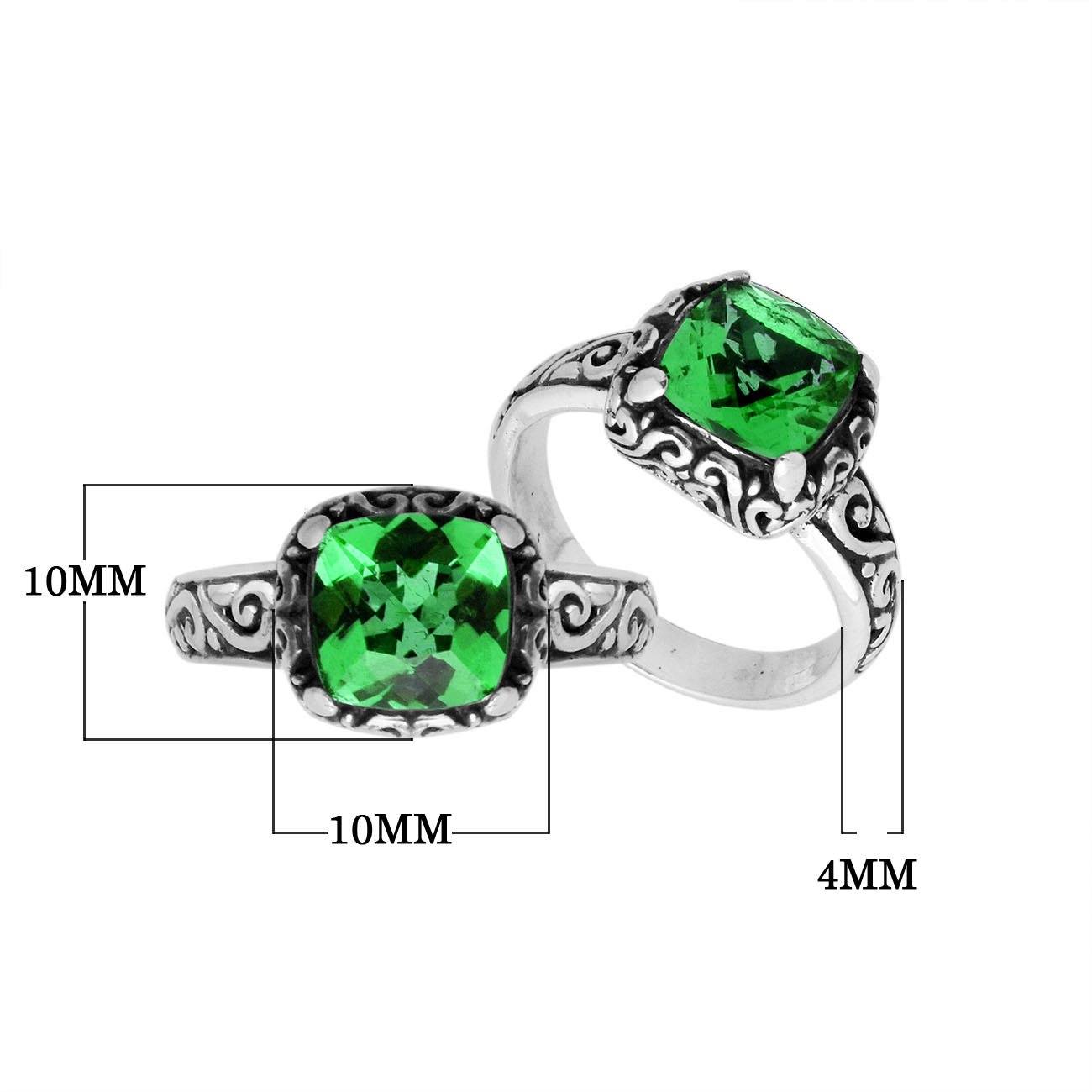 Sterling Silver cushion-cut Green Quartz faceted women’s ring with Balinese scroll detailing