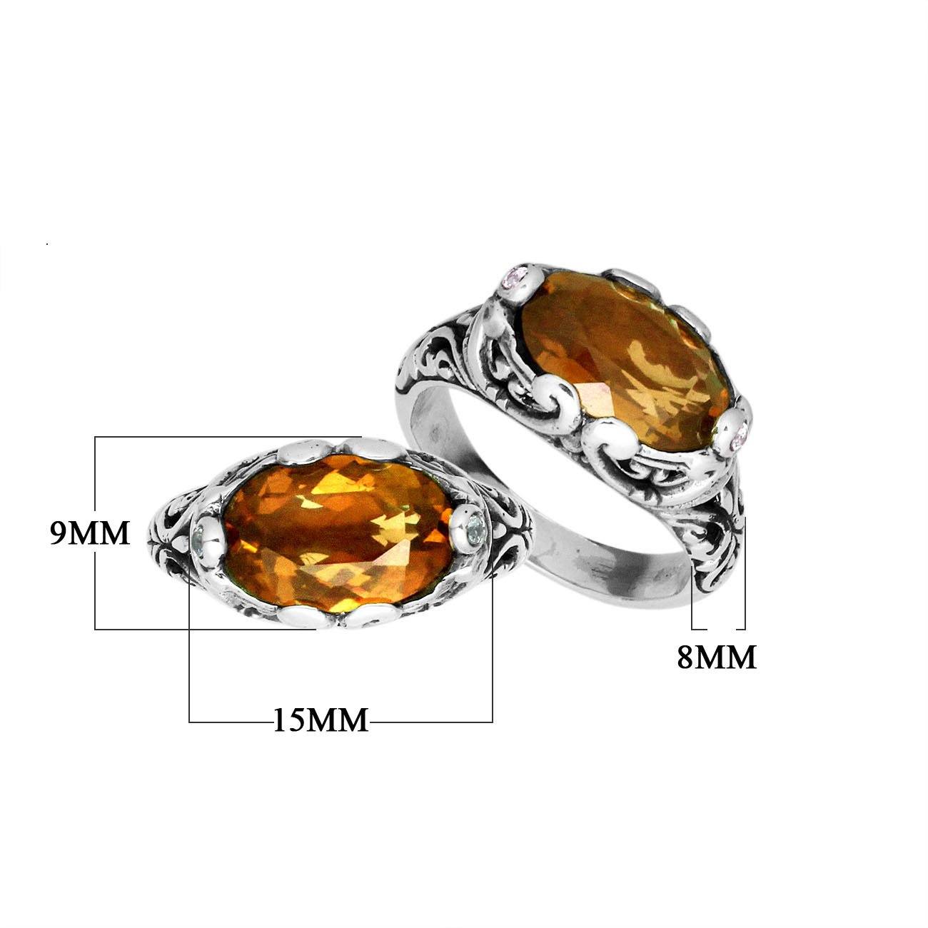 Handcrafted Sterling Silver ring Oval Shape Ring With Citrine Quartz and Balinese scroll detailing