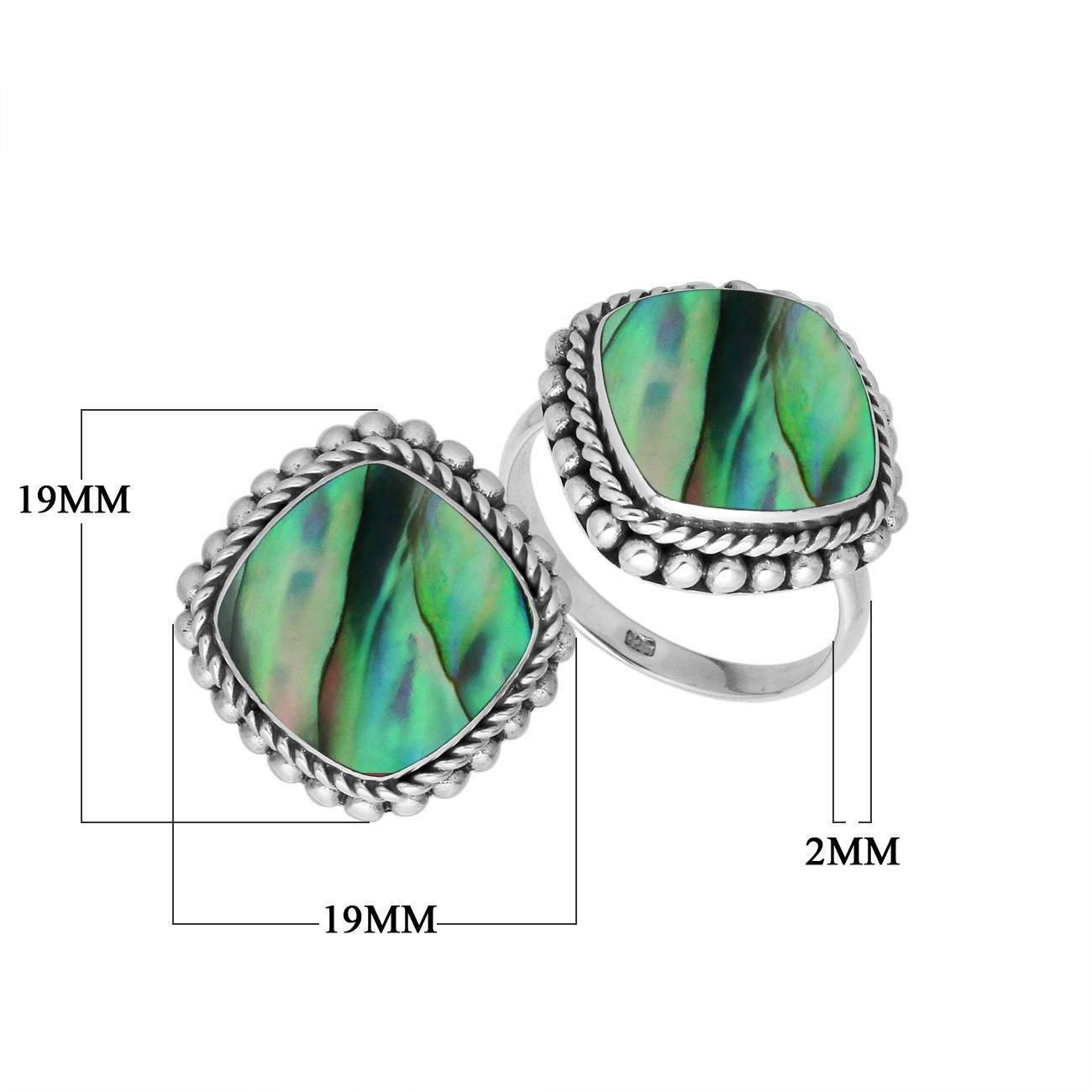 Handcrafted Sterling Silver ring with Abalone Shell and Balinese rope beaded detailing