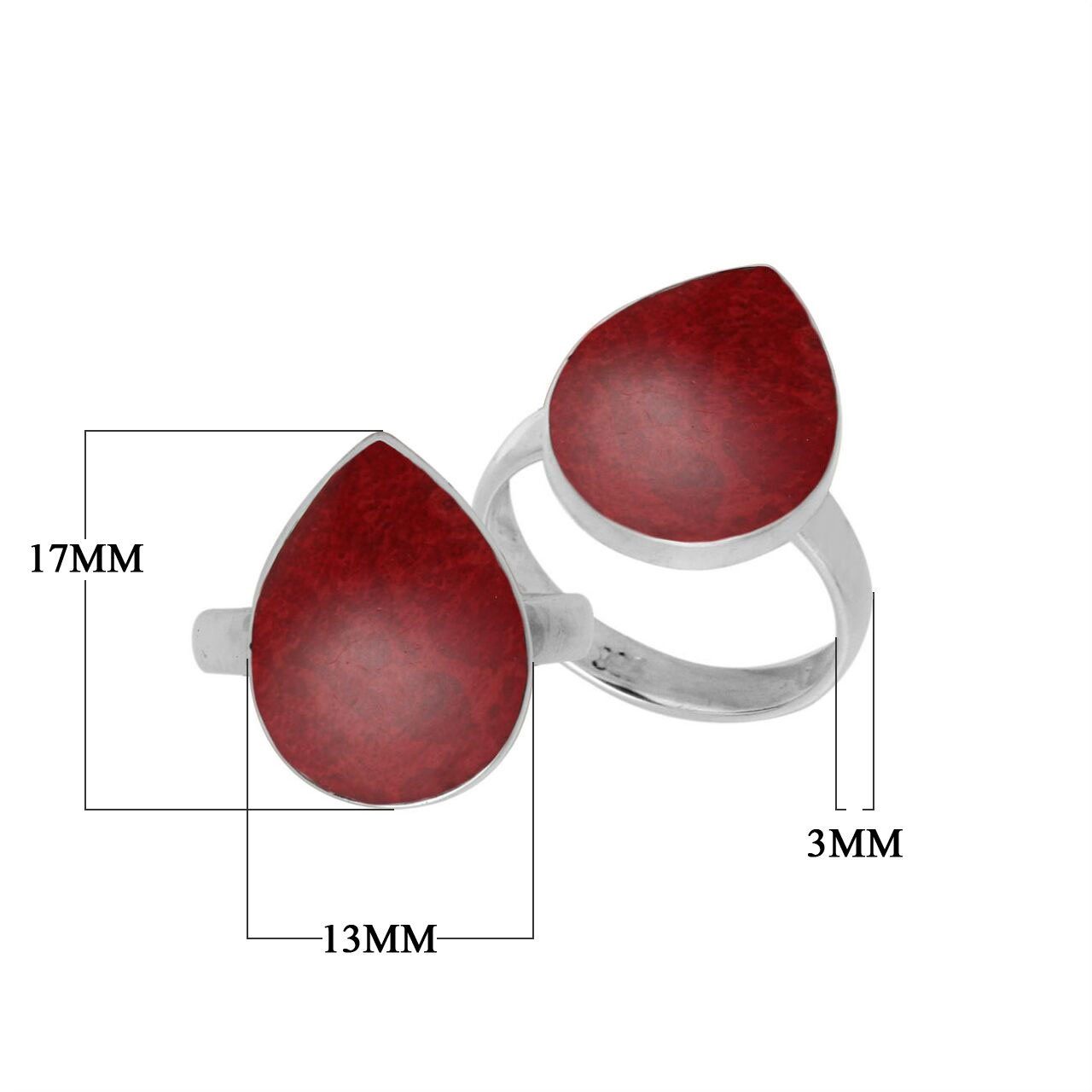 Handcrafted Sterling Silver pear shape ring with Red Coral and Balinese polished design