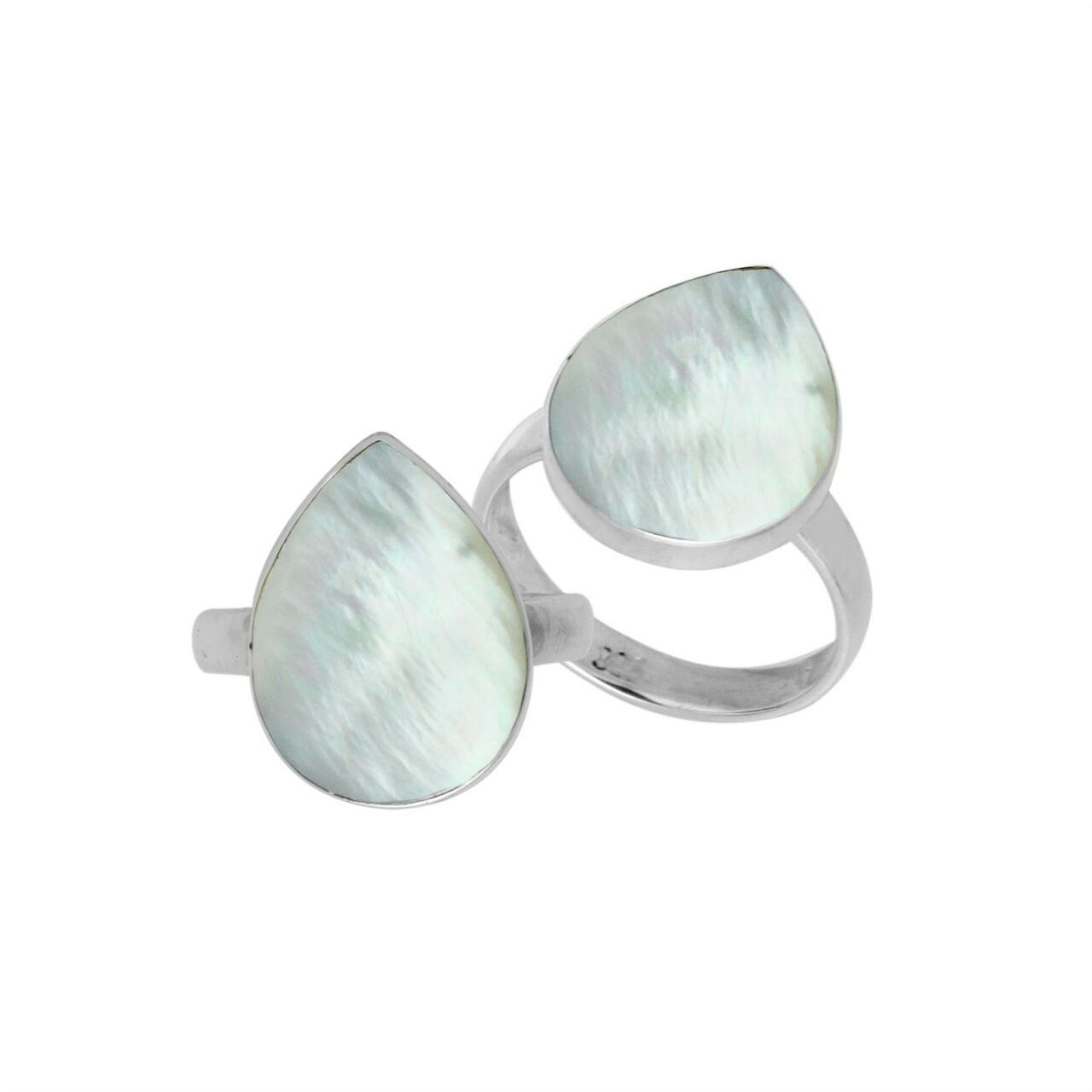 Handcrafted Sterling Silver pear shape ring with Mother of Pearl and polished Balinese detailing