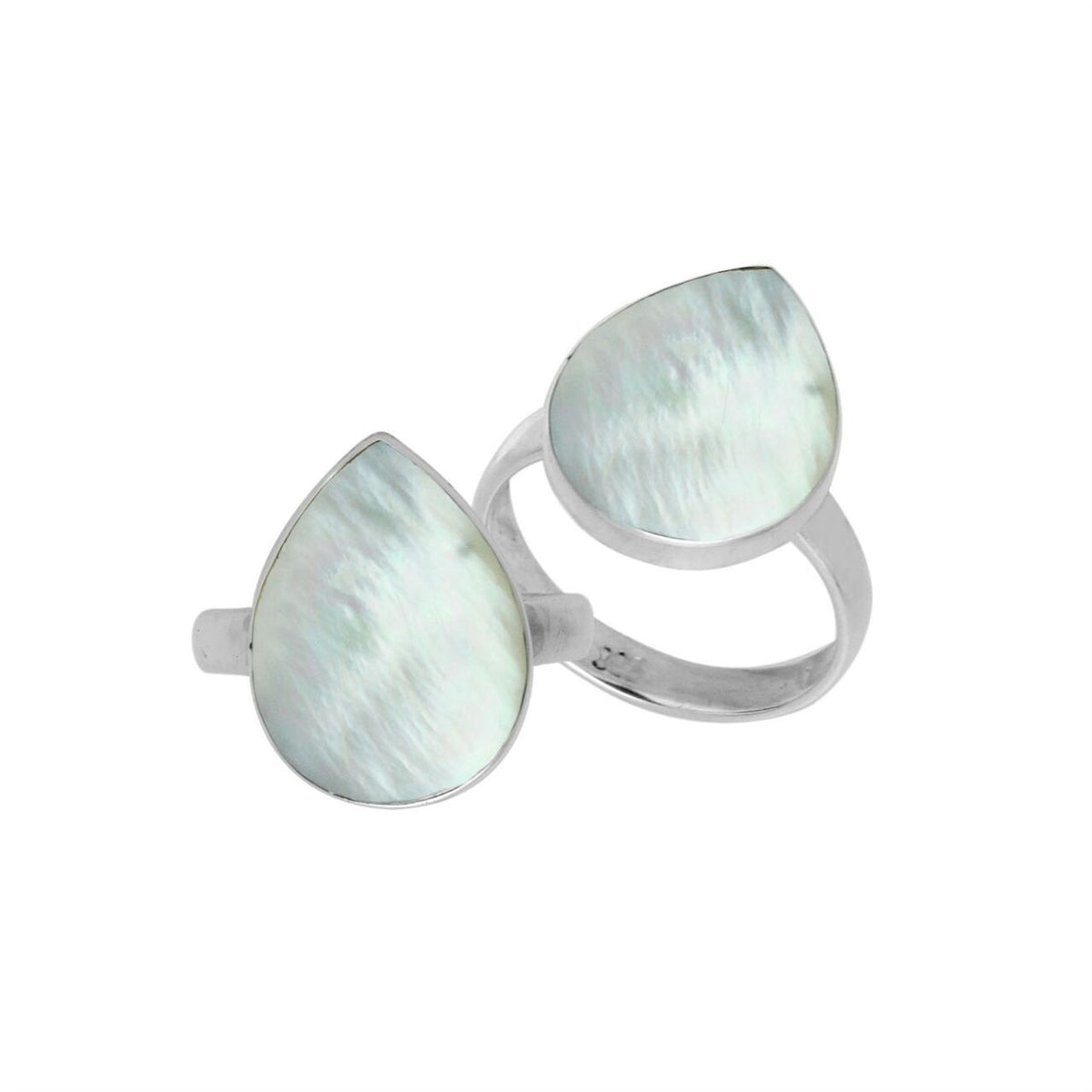 Handcrafted Sterling Silver pear shape ring with Mother of Pearl and polished Balinese detailing