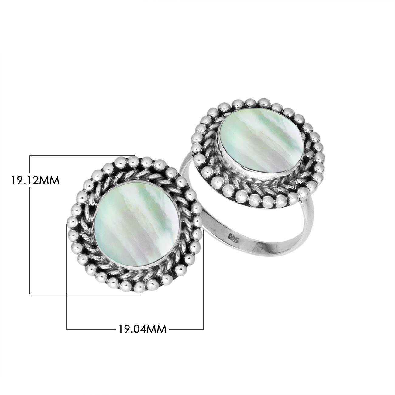 Handcrafted Sterling Silver round shape ring with Mother of Pearl Shell and Balinese rope beaded design