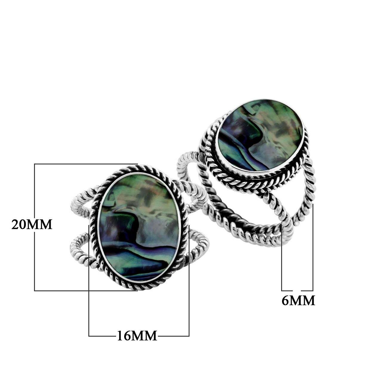 Handcrafted Sterling Silver oval shape ring with Abalone Shell and Balinese rope detailing