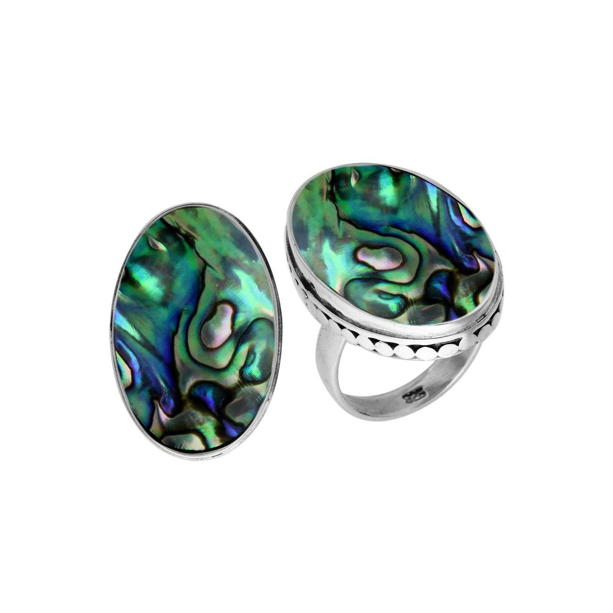 Sterling Silver Handcrafted Abalone Shell Oval Statement Ring
