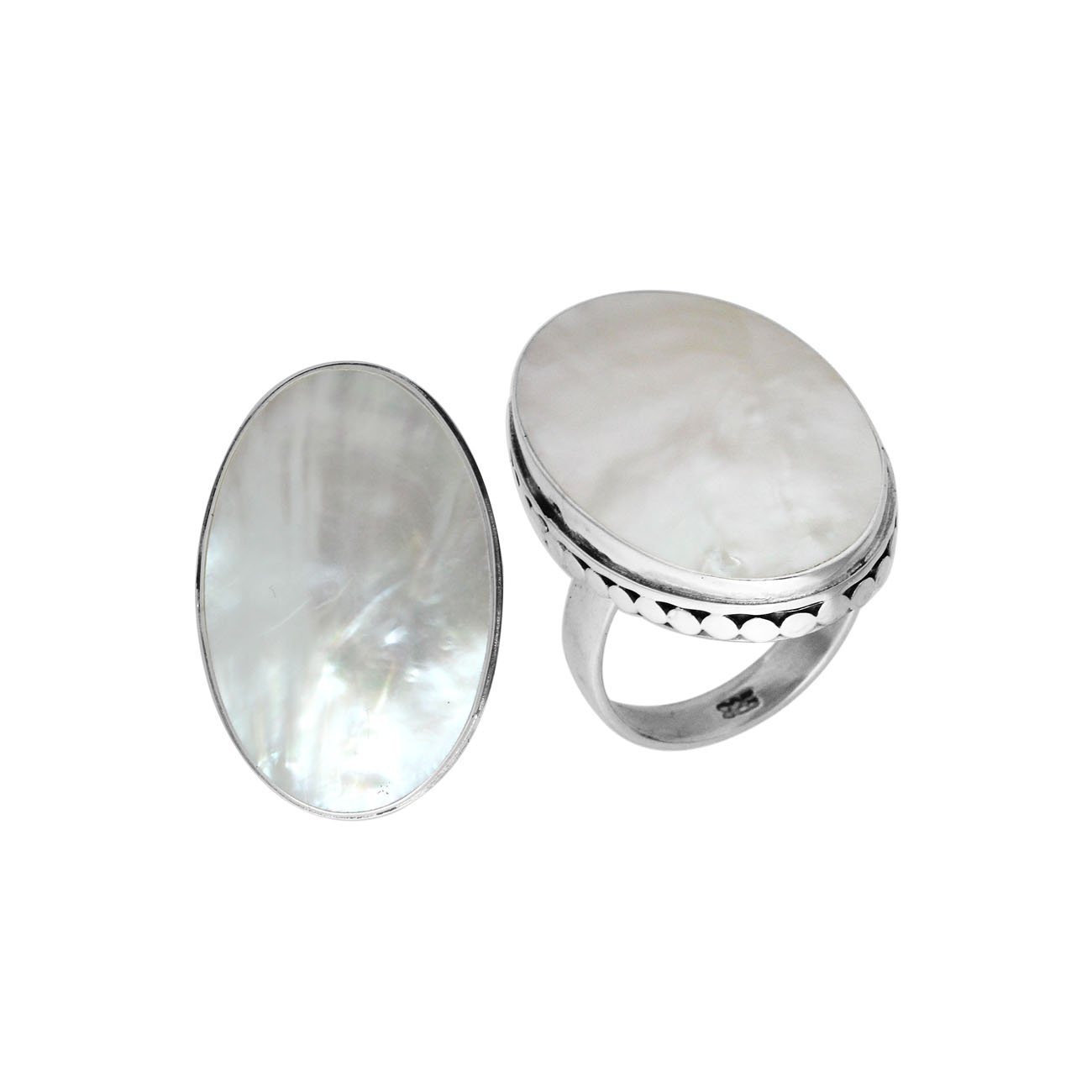 Sterling Silver Handcrafted Mother Of Pearl Oval Statement Ring