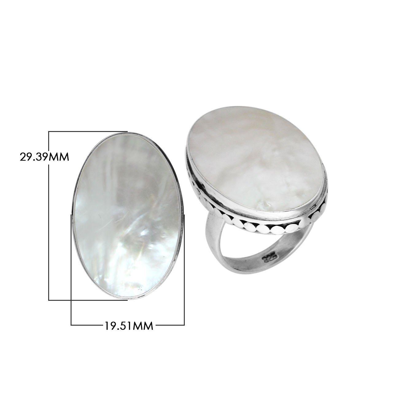 Sterling Silver Handcrafted Mother Of Pearl Oval Statement Ring