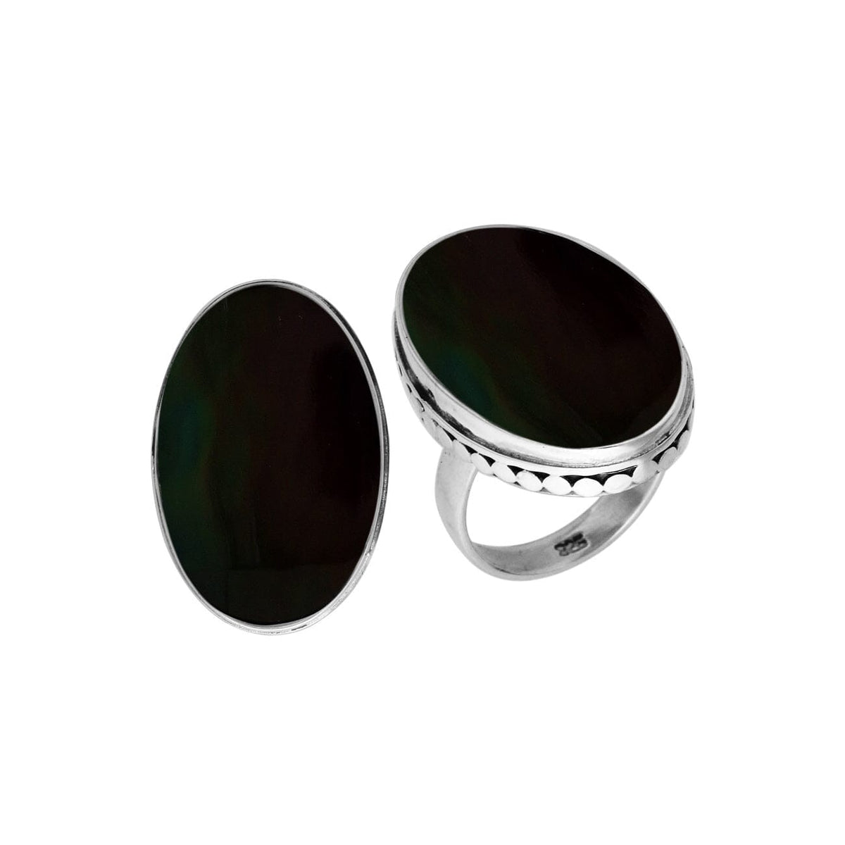 Sterling Silver Handcrafted Black Shell Oval Statement Ring