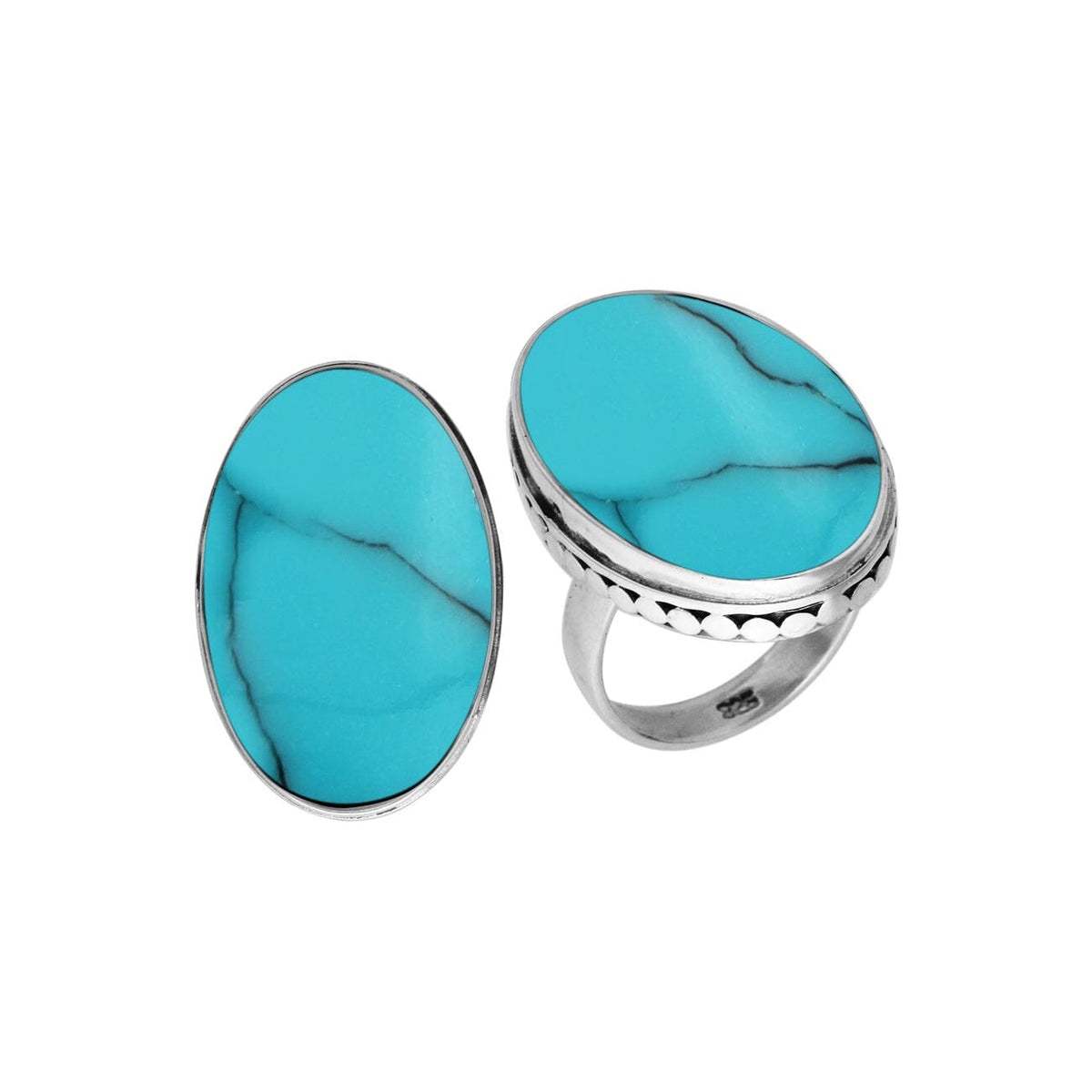 Sterling Silver Handcrafted Turquoise Shell Oval Statement Ring