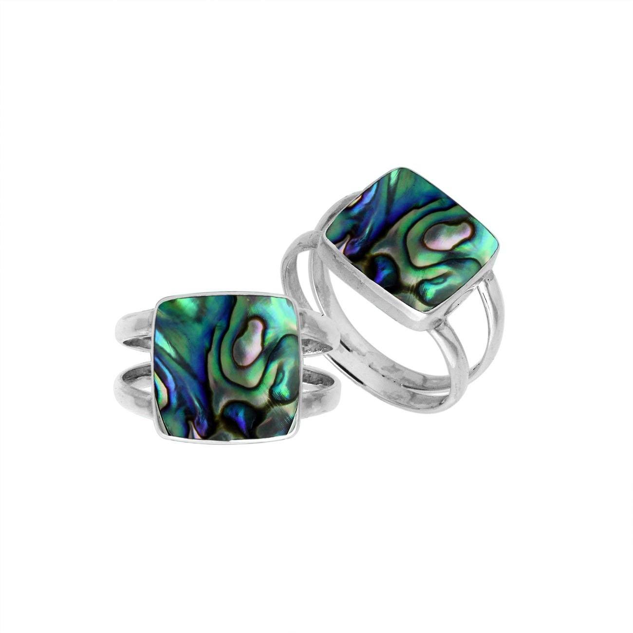 Sterling Silver Handcrafted Abalone Shell Square Shape Statement Ring
