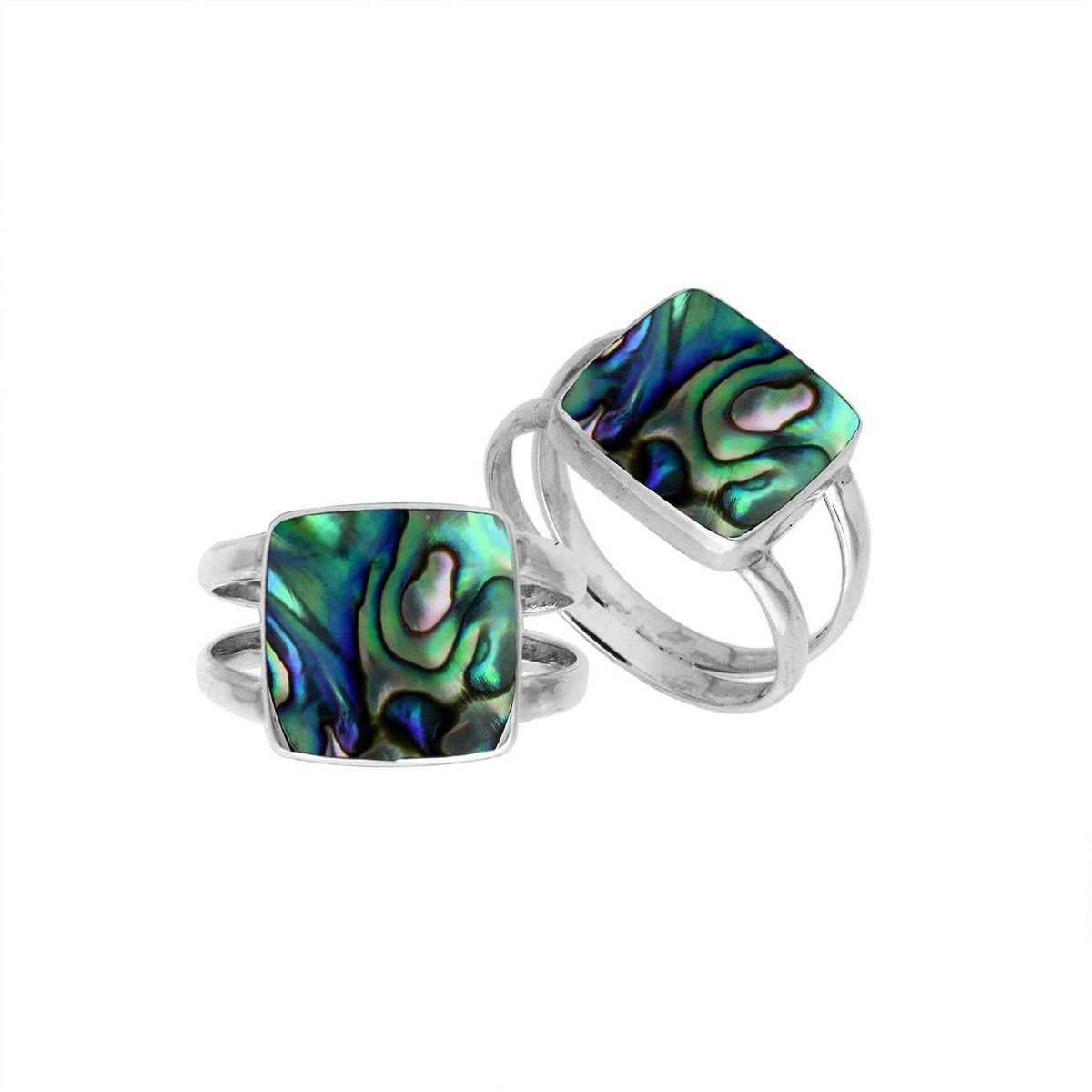 Sterling Silver Handcrafted Abalone Shell Square Shape Statement Ring
