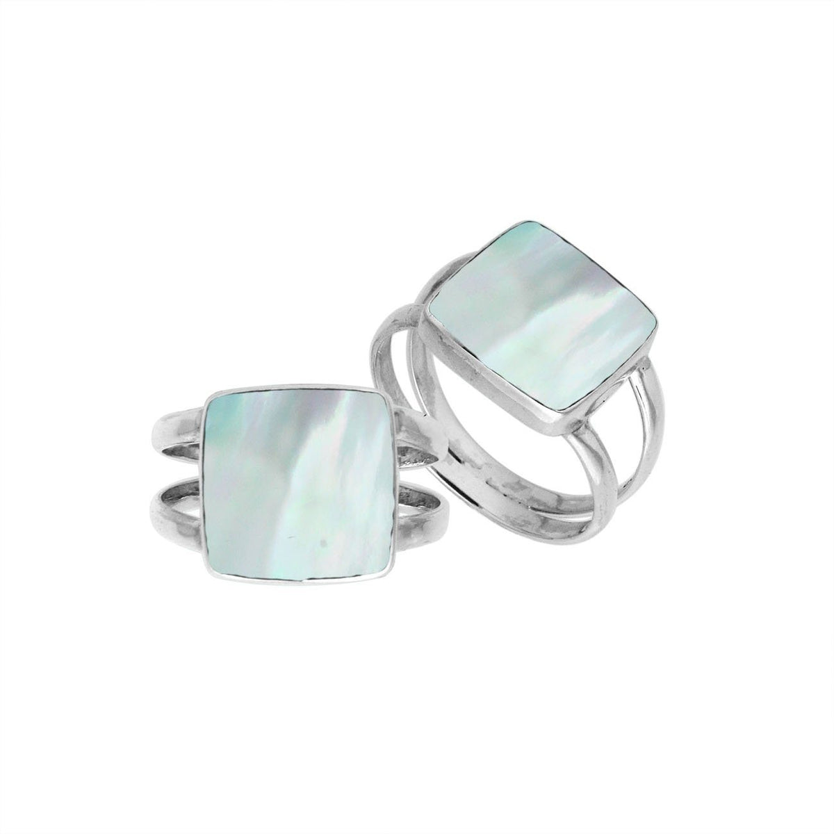 Sterling Silver Handcrafted Mother Of Pearl Square Shape Statement Ring