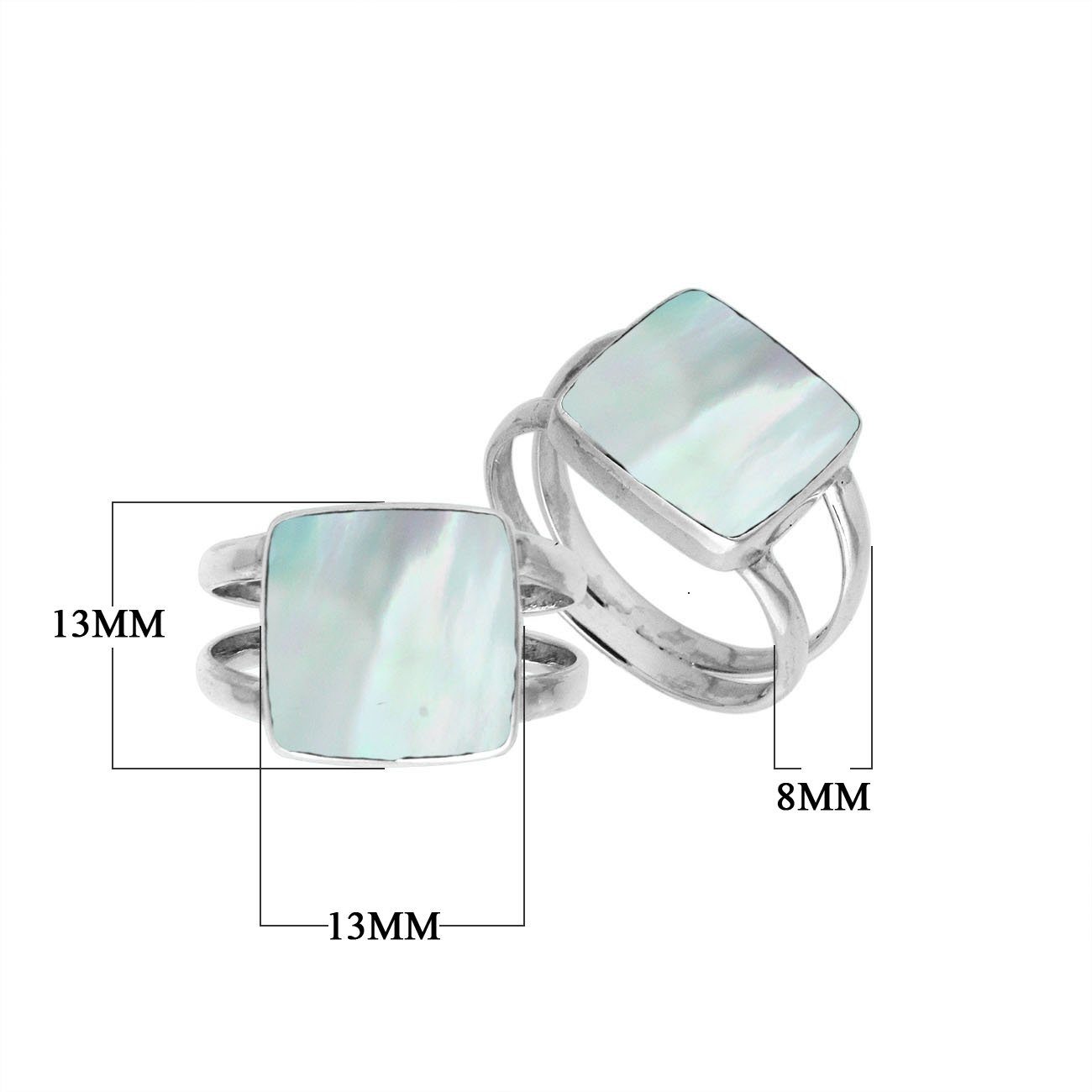 Sterling Silver Handcrafted Mother Of Pearl Square Shape Statement Ring