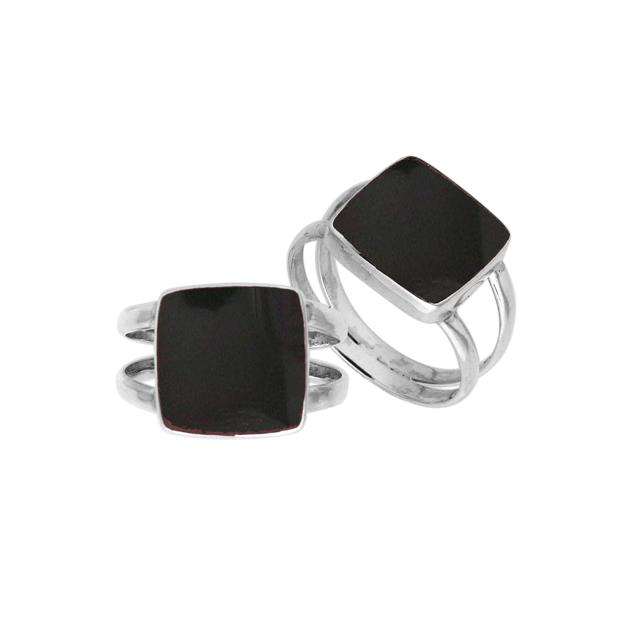 Sterling Silver Handcrafted Black Shell Square Shape Statement Ring