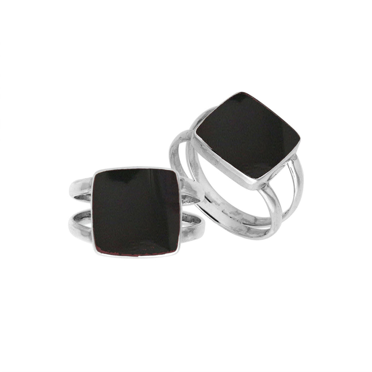 Sterling Silver Handcrafted Black Shell Square Shape Statement Ring