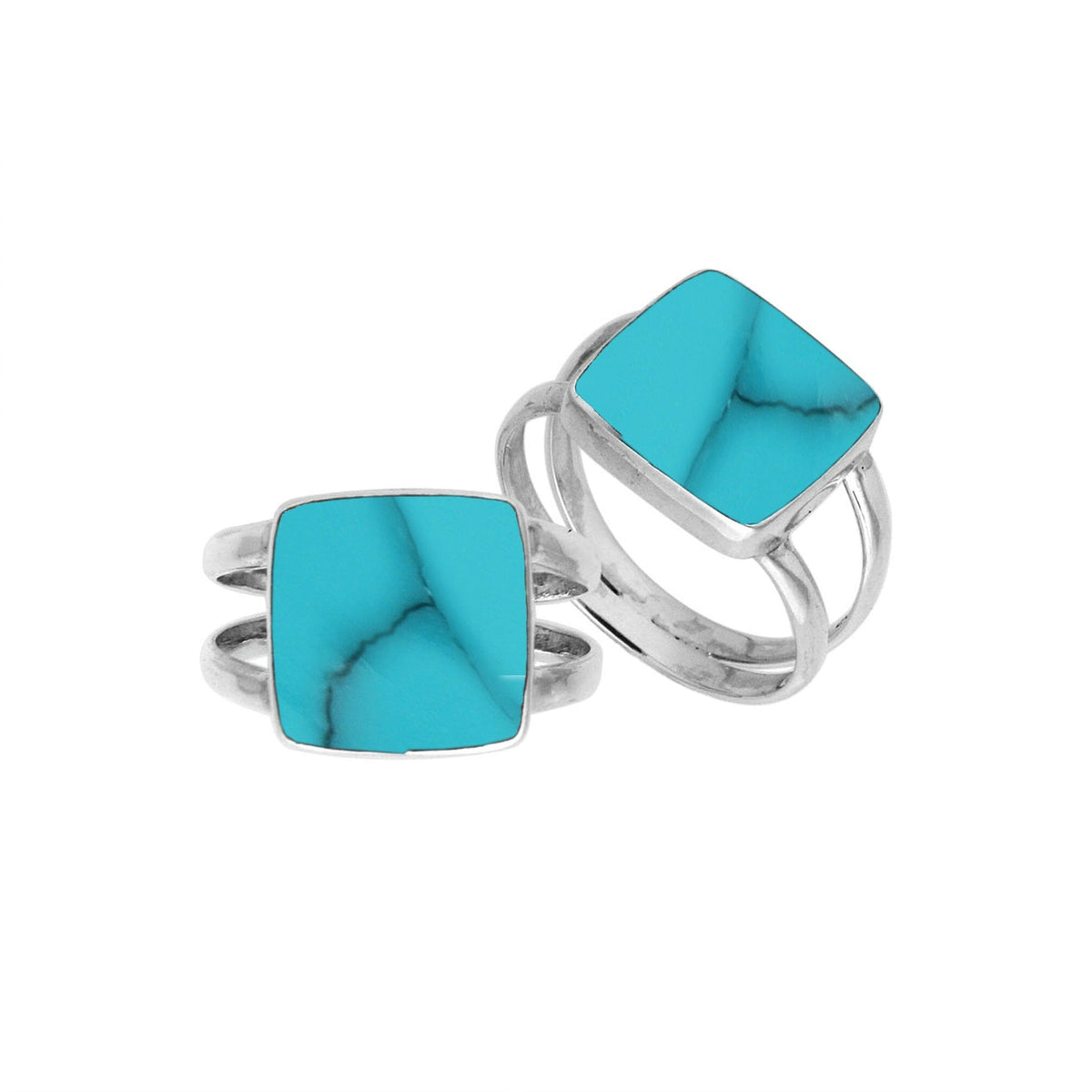 Sterling Silver Handcrafted Turquoise Shell Square Shape Statement Ring