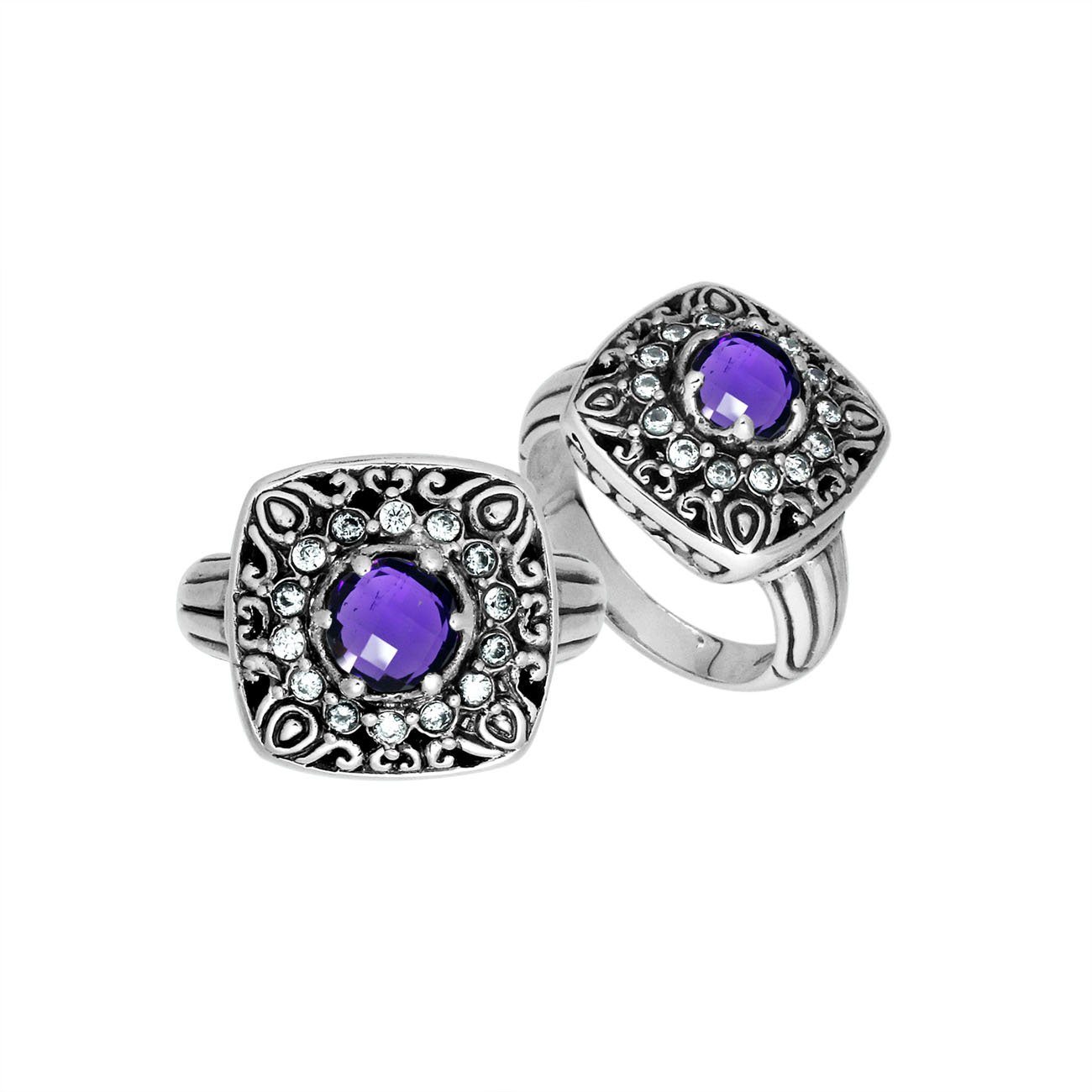 Sterling Silver Handcrafted Amethyst Quartz Square Shape Statement Ring