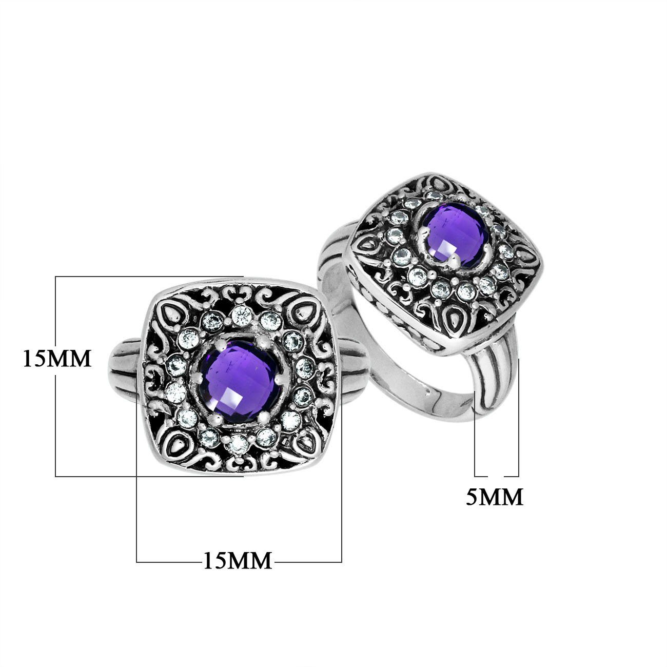 Sterling Silver Handcrafted Amethyst Quartz Square Shape Statement Ring