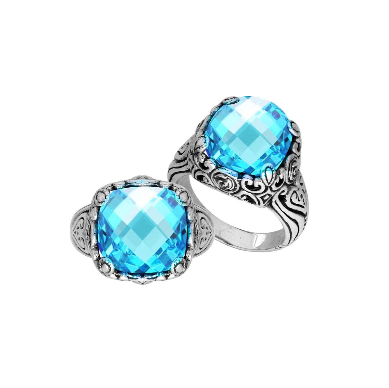 Sterling Silver Handcrafted Blue Topaz Quartz Ornate Statement Ring