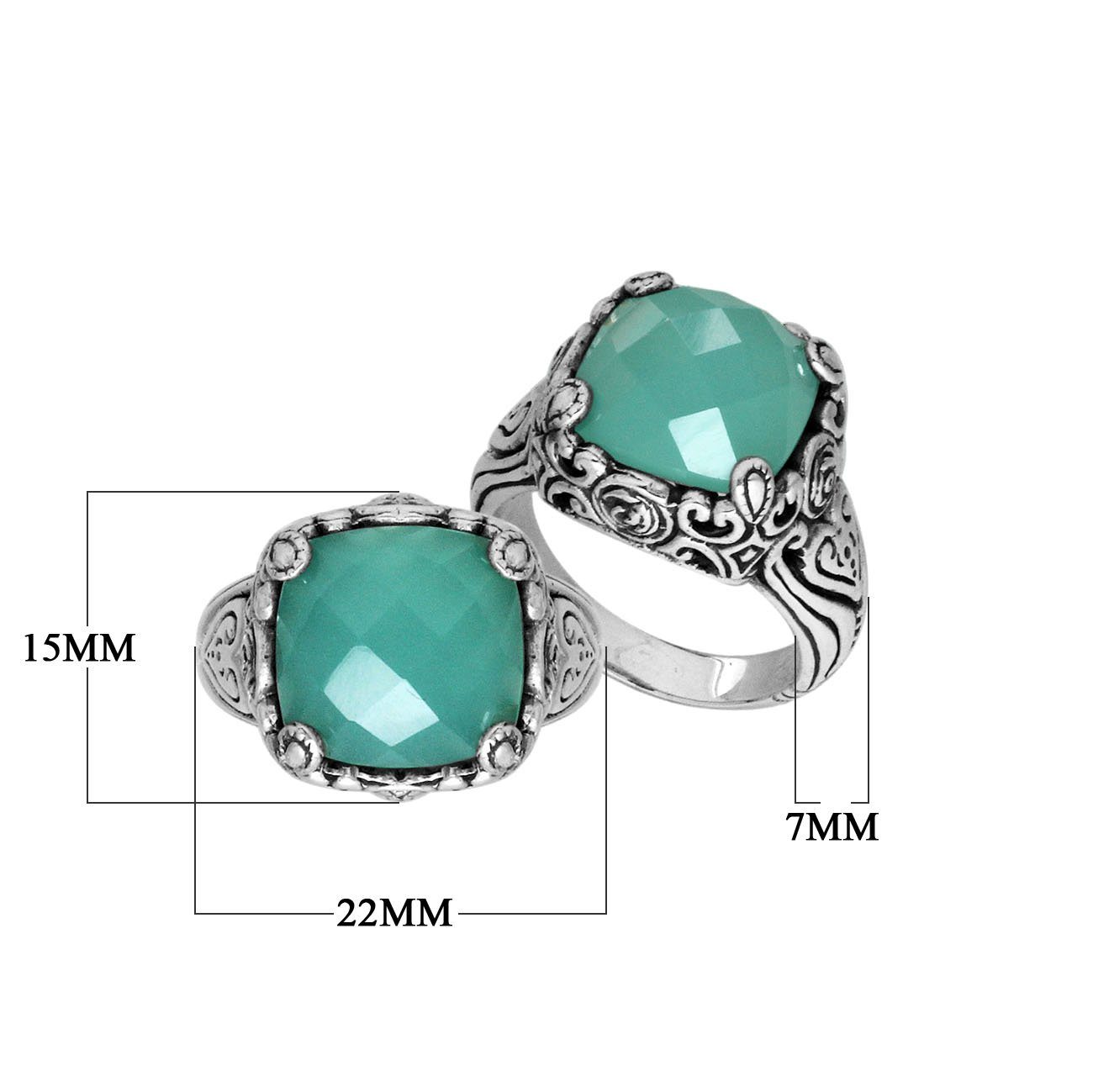 Sterling Silver Handcrafted Green Chalcedony Quartz Ornate Statement Ring